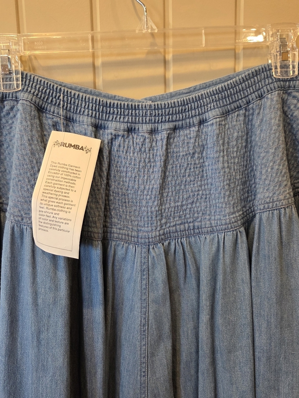 VTG Rumba by Anai Denim Maxi Skirt Smocked High Waist Button Front Blue L Boho - Picture 7 of 14